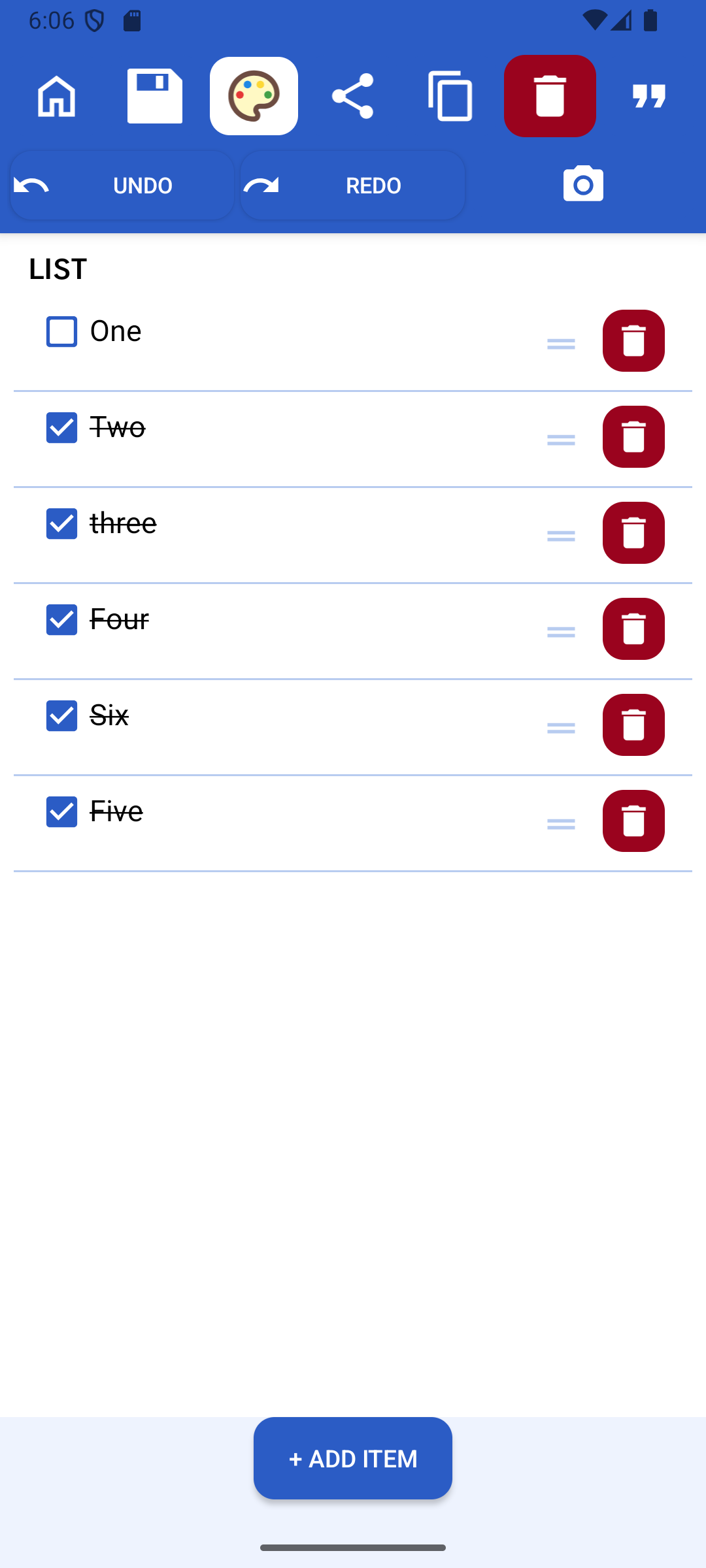 List editor with tick boxes and drag handles